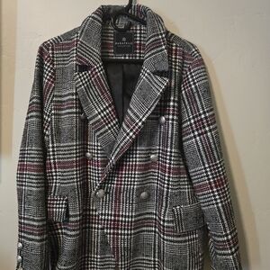 Bagatelle Plaid Blazer - Black, White, Burgandy Red